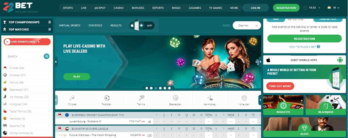 22Bet India official website